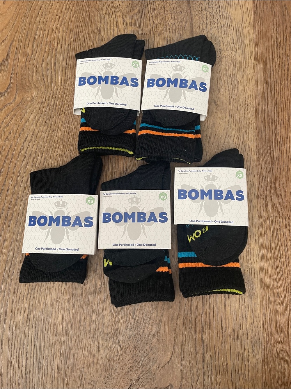 Bombas Unisex XS Black Low Cut Ankle Socks 5 Pairs Striped Cushioned